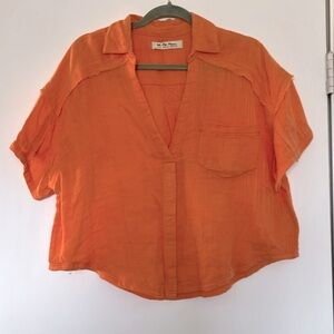 Free People Cropped Gauze Cotton Blouse